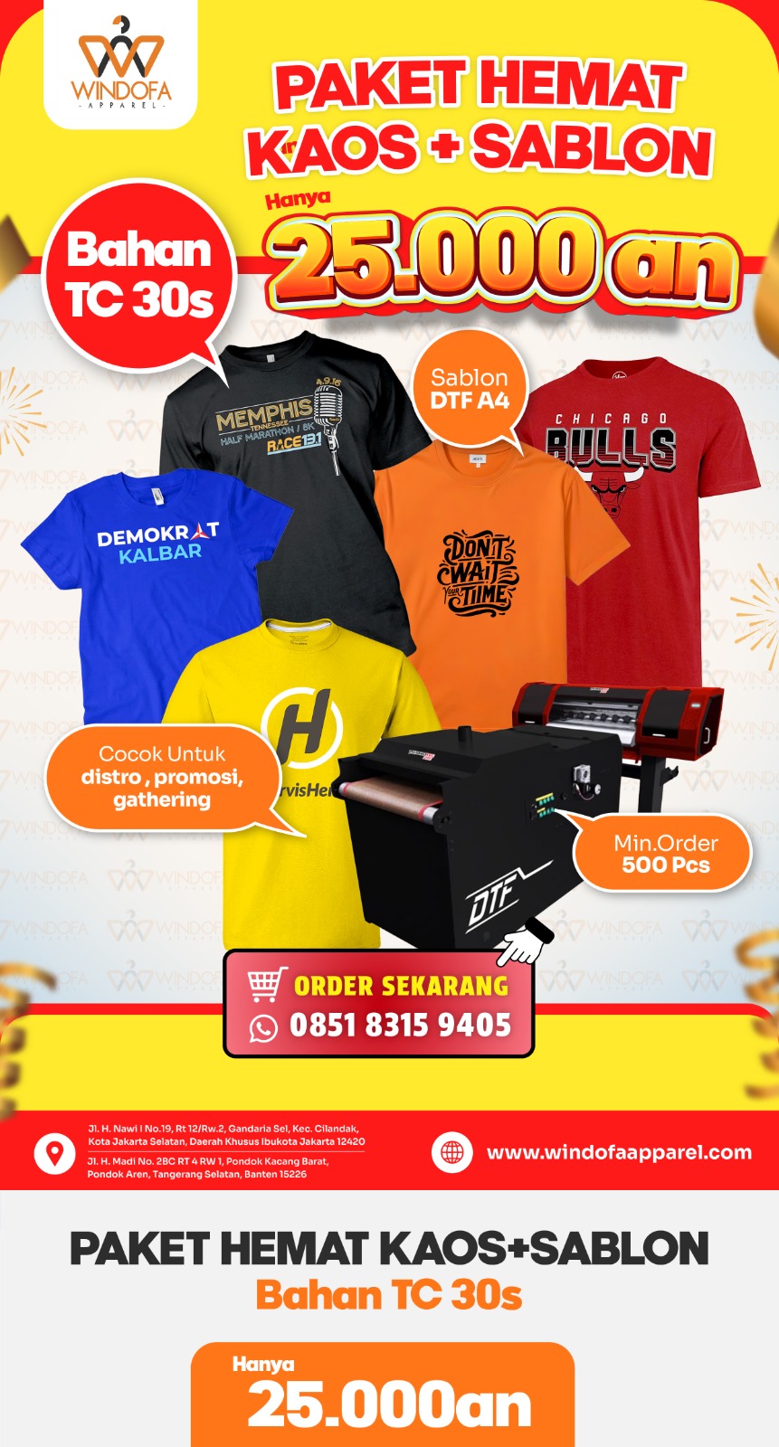 Paket Hemat Kaos + Sablon DTF Rp 25.000,- Aja