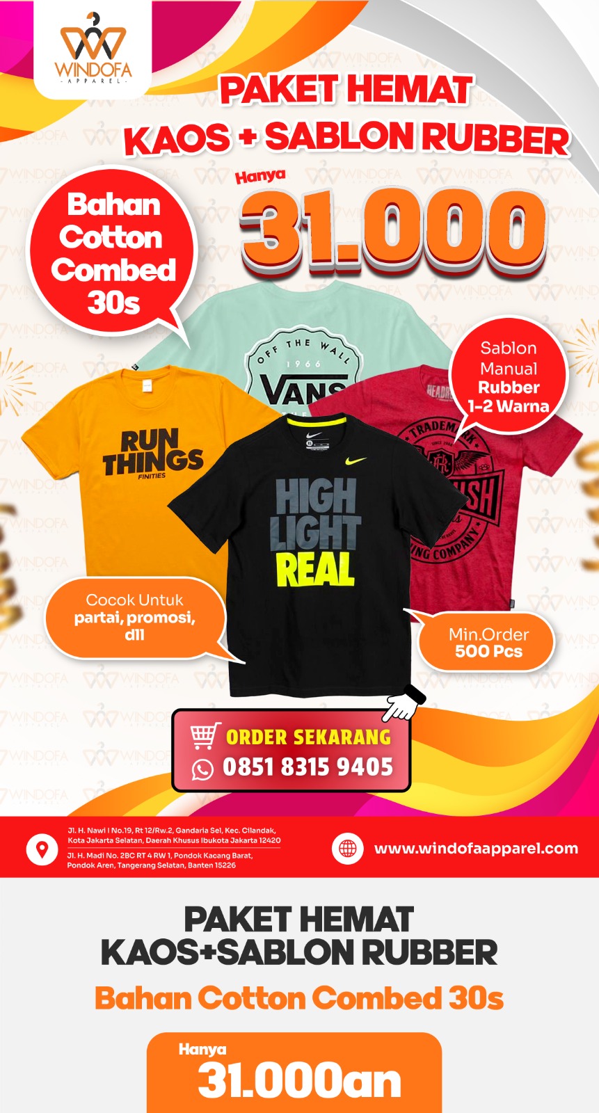 PAKET HEMAT KAOS + SABLON RUBBER HANYA 31,000