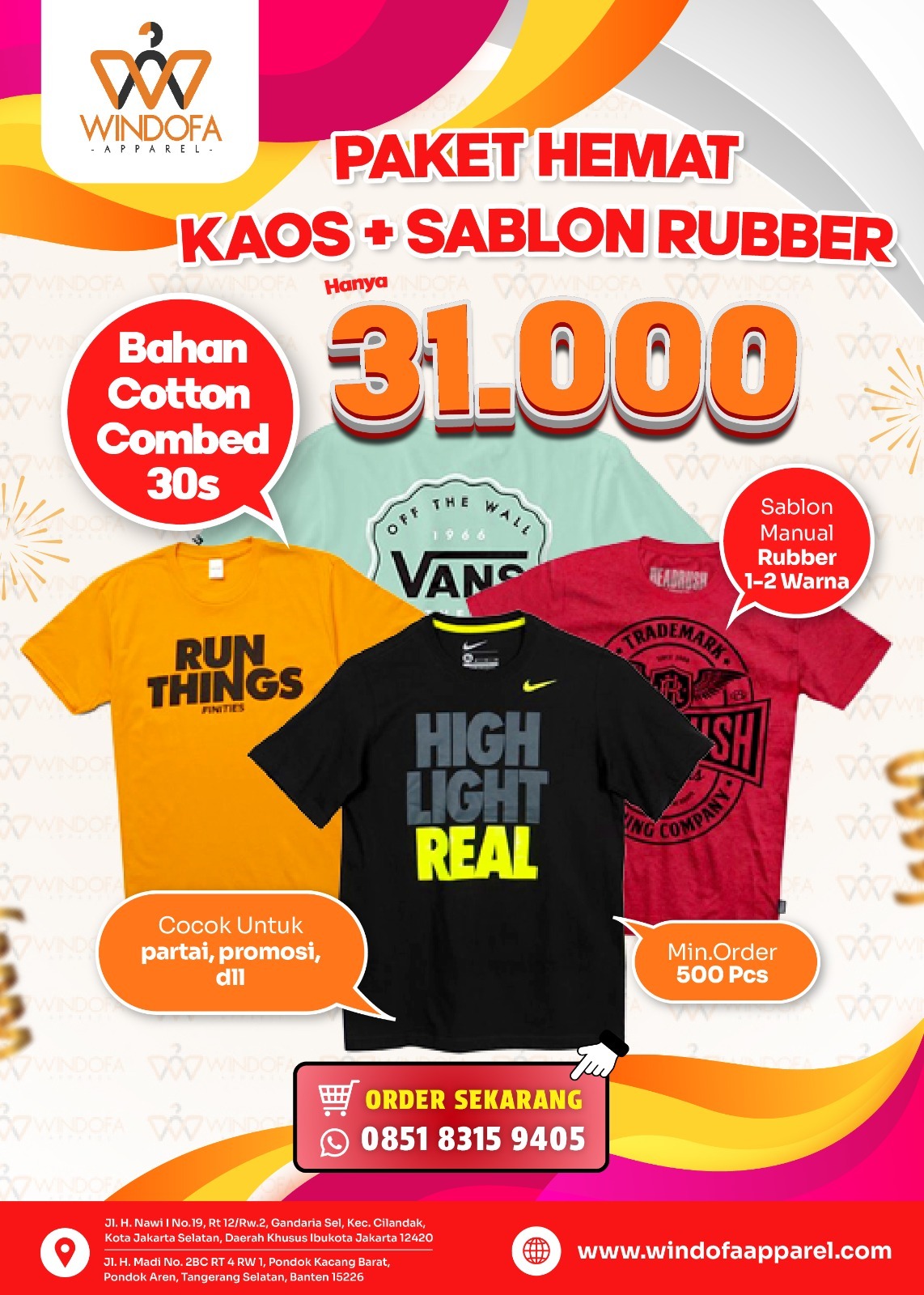 PAKET HEMAT KAOS + SABLON RUBBER HANYA 31,000