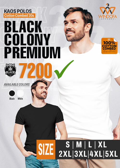 Kaos Polos Cotton Combed 20s BLACK COLONY Premium 7200