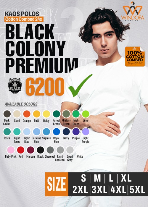 Kaos Polos Cotton Combed 24s BLACK COLONY Premium 6200