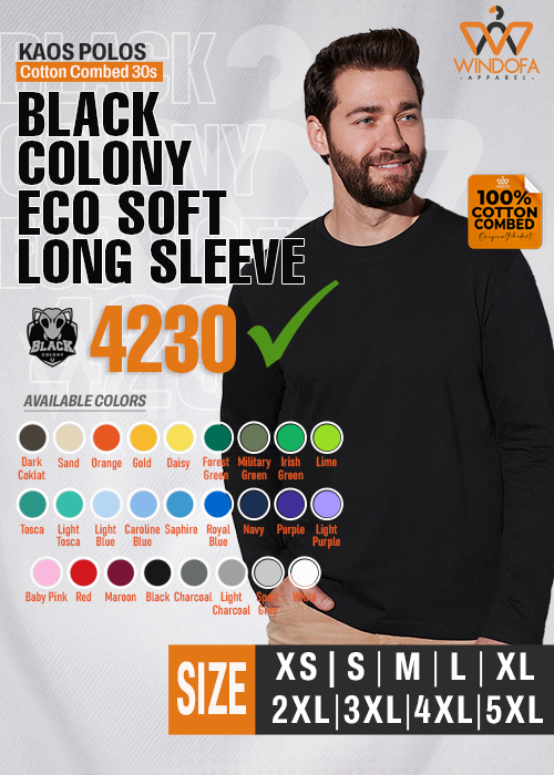 Kaos Polos Cotton Combed 30s Long Sleeve BLACK COLONY Eco Soft 4230