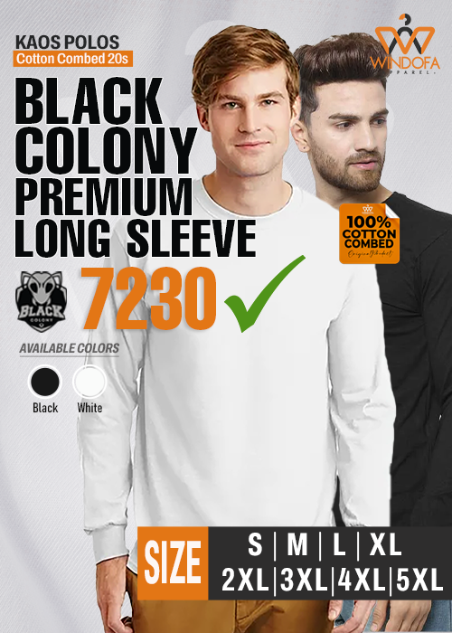 Kaos Polos Cotton Combed 20s Long Sleeve + Rib BLACK COLONY Premium 7230