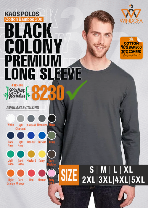 Kaos Polos Cotton Bamboo 30s Lengan Panjang BLACK COLONY Premium 8230