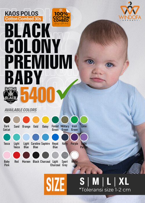 Kaos Polos Cotton Combed 30s Baby BLACK COLONY Premium 5400