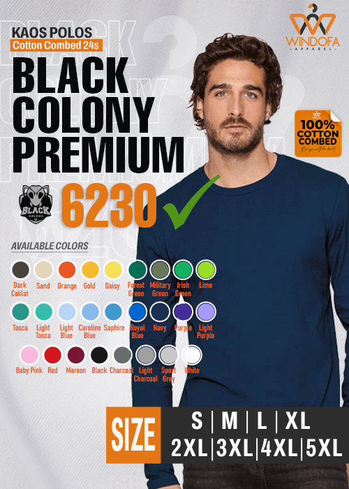 Kaos Polos Cotton Combed S Lengan Panjang Black Colony Premium Windofa Apparel