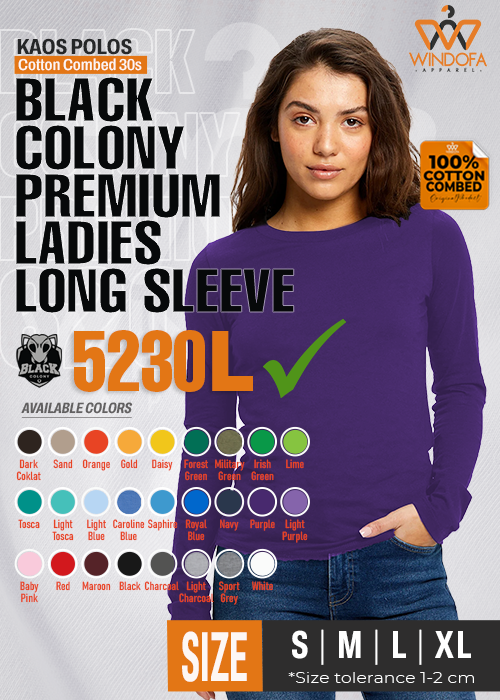 Kaos Polos Cotton Combed 30s Wanita Lengan Panjang BLACK COLONY Premium 5230L