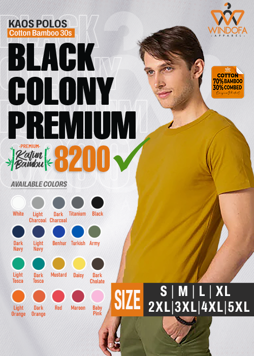 Kaos Polos Cotton Bamboo 30s BLACK COLONY Premium 8200