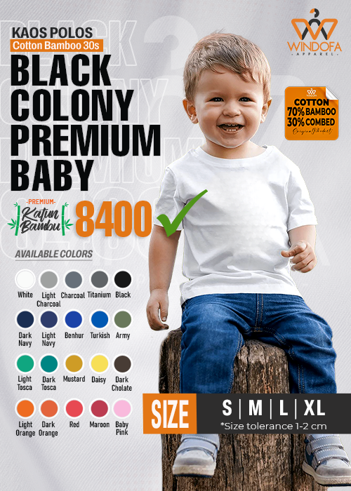 Kaos Polos Cotton Bamboo 30s Baby BLACK COLONY Premium 8400