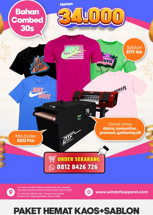 Jasa Sablon + Kaos Promosi Katun Combed Premium 30s Murah