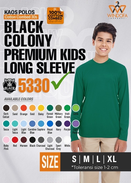 Kaos Polos Cotton Combed 30s Kids Long Sleeve BLACK COLONY Premium 5330