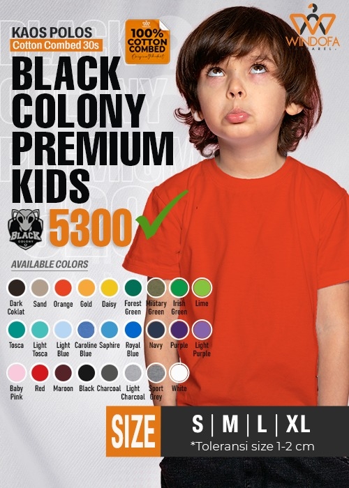 Kaos Polos Cotton Combed 30s Kids BLACK COLONY Premium 5300