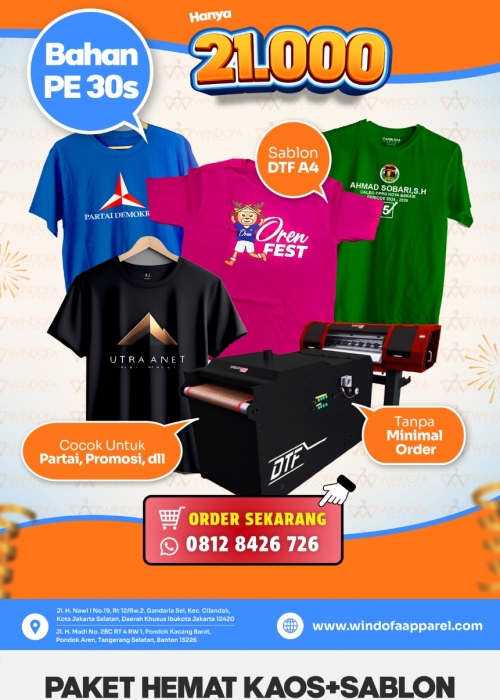 Jasa Sablon Kaos Promosi PE Premium 30s Murah