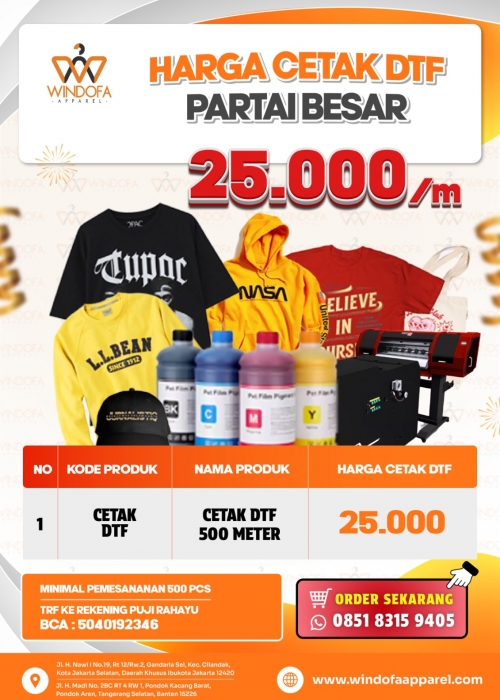 PAKET HEMAT CETAK DTF PARTAI BESAR 25RB/METER