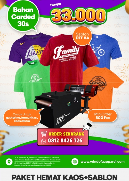 Jasa Sablon + Kaos Promosi Katun Karded Premium 30s Murah