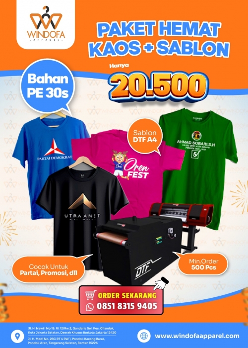 PAKET HEMAT KAOS + SABLON HANYA 20RIBUAN