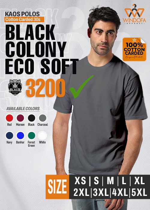 Kaos Polos Cotton Carded 30s BLACK COLONY Eco Soft 3200