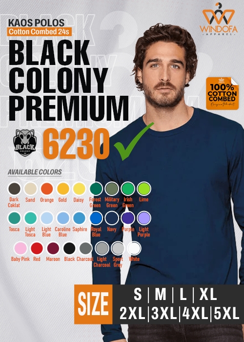 Kaos Polos Cotton Combed 24s Lengan Panjang BLACK COLONY Premium 6230