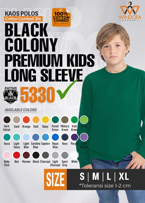 Kaos Polos Cotton Combed 30s Kids Long Sleeve BLACK COLONY Premium 5330