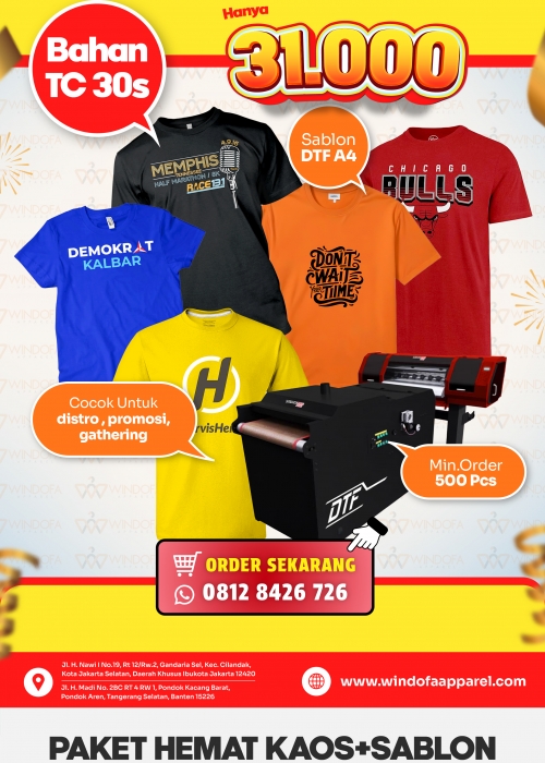 Jasa Sablon + Kaos Promosi TC Premium 30s Murah