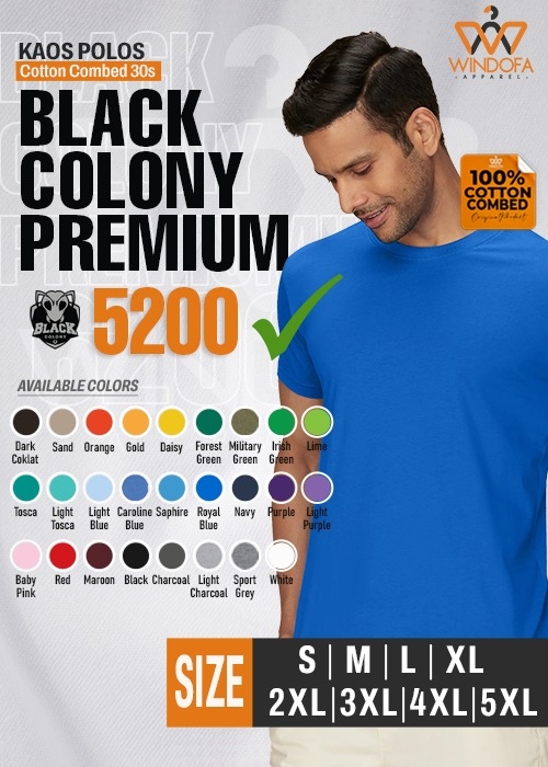 Kaos Polos Cotton Combed 30s BLACK COLONY Premium 5200