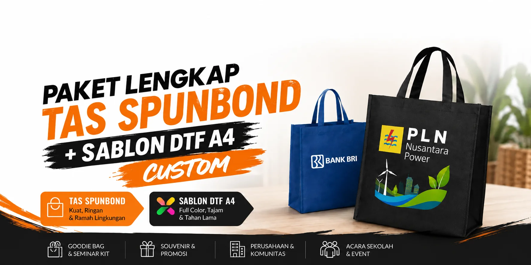Paket Lengkap Tas Spunbond dan Sablon DTF A4 Custom