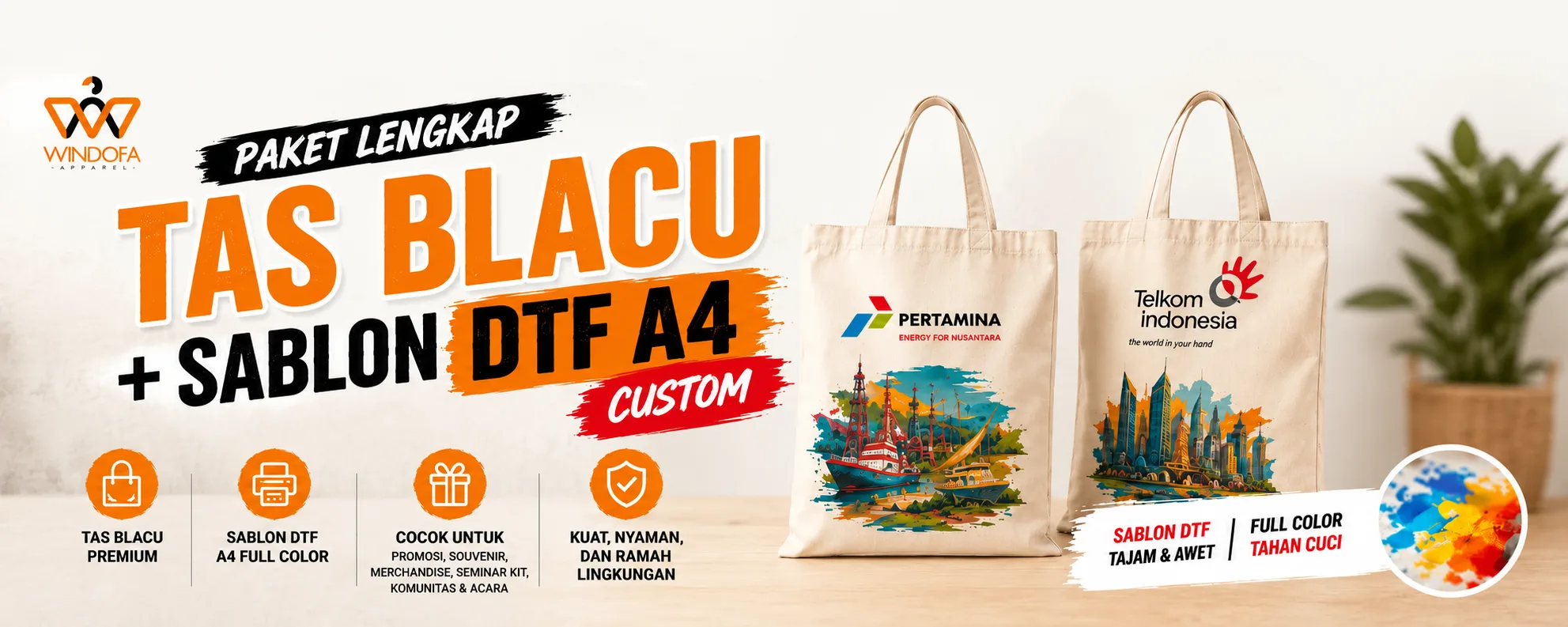 Paket Lengkap Tas Blacu dan Sablon DTF A4 Custom