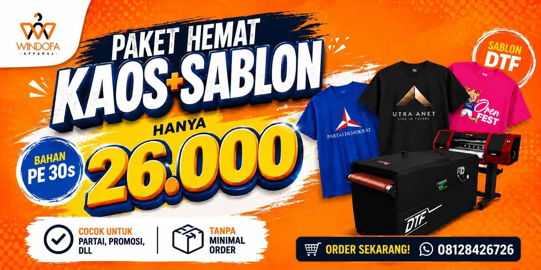 Paket Lengkap Kaos PE 30s dan Sablon DTF Custom