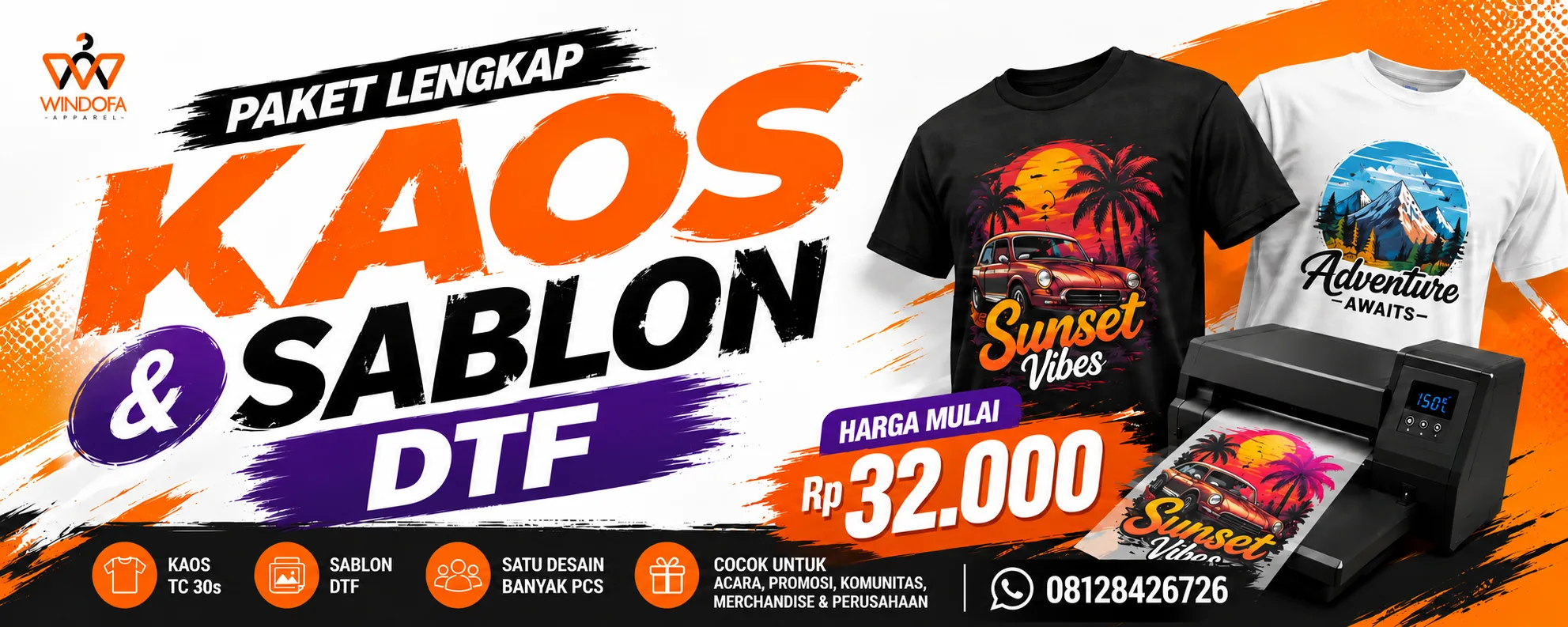 Paket Lengkap Kaos TC 30s dan Sablon DTF Custom