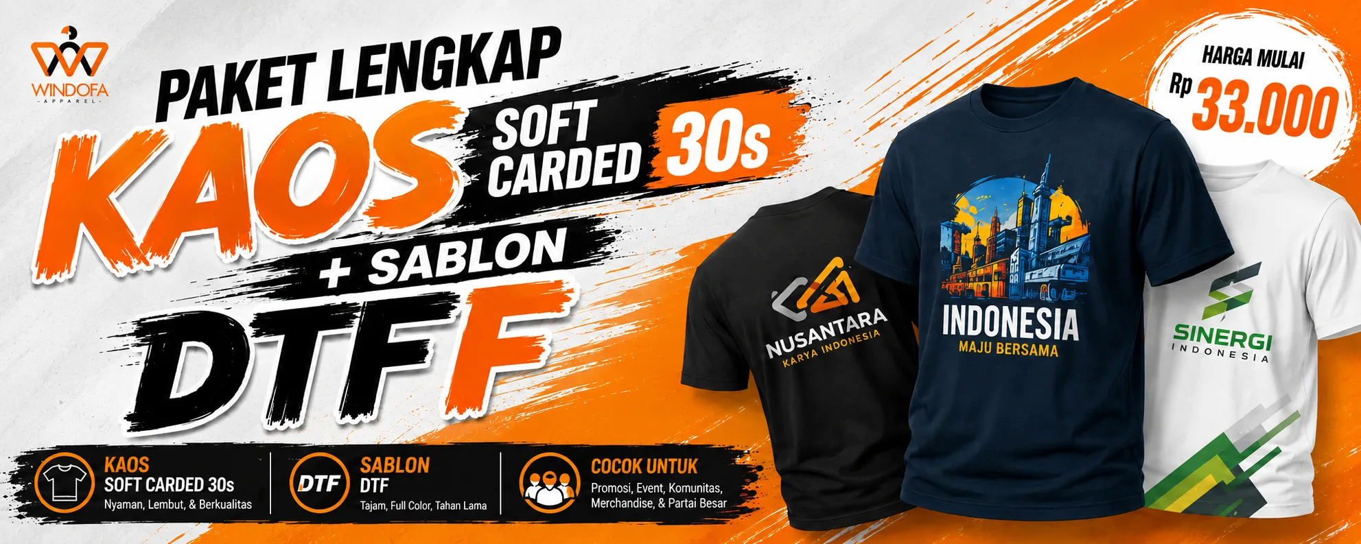 Paket Lengkap Kaos Soft Carded 30s dan Sablon DTF Custom