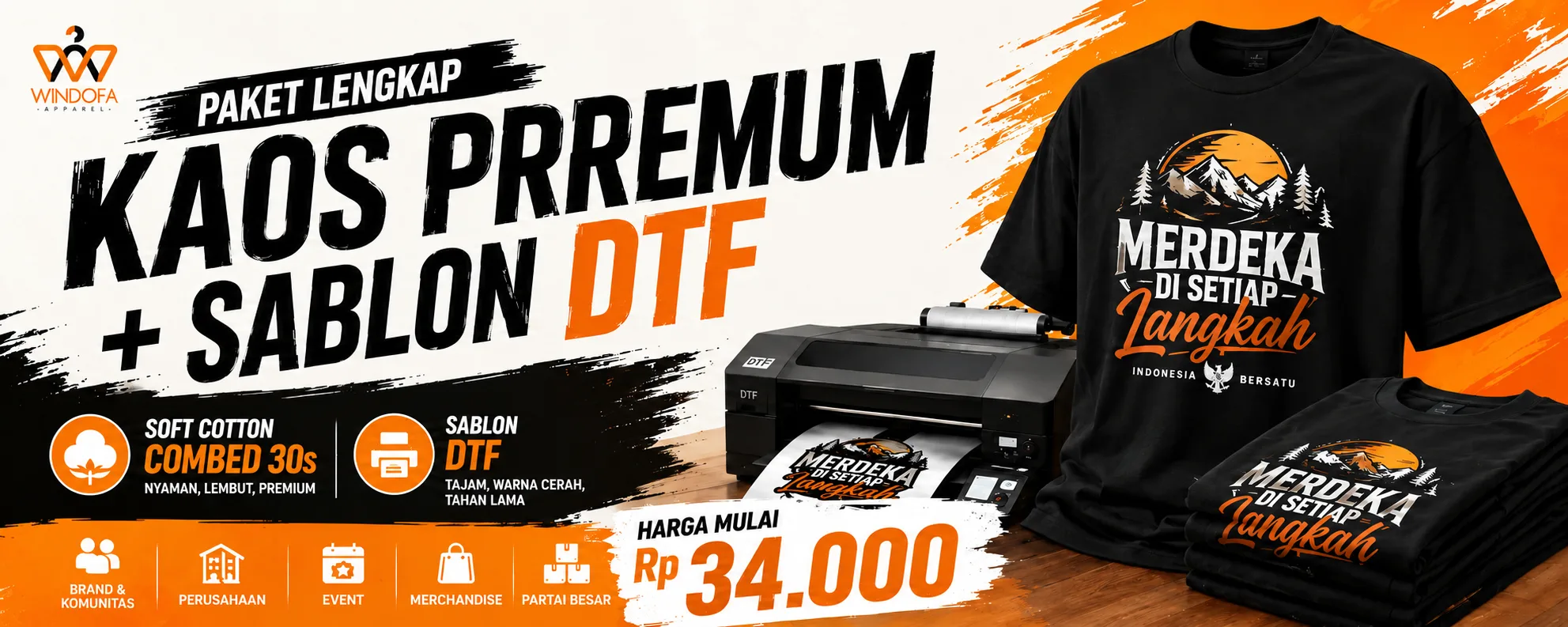 Paket Lengkap Kaos Soft Cotton Combed 30s dan Sablon DTF Custom