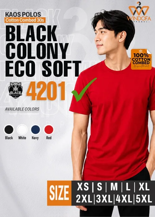 Kaos Polos Lengan Pendek Cotton Combed 30s Black Colony Ecosoft 4201 Murah