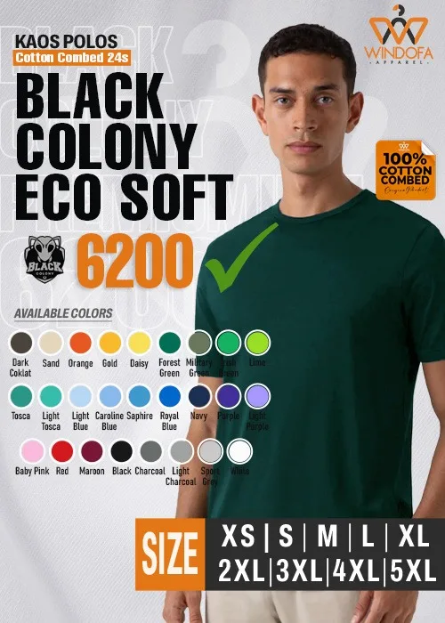 Kaos Polos Lengan Pendek Cotton Combed 24s Black Colony Ecosoft 6200