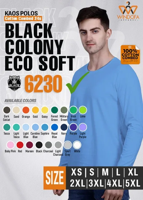 Kaos Polos Lengan Panjang Cotton Combed 24s Black Colony Eco Soft 6230
