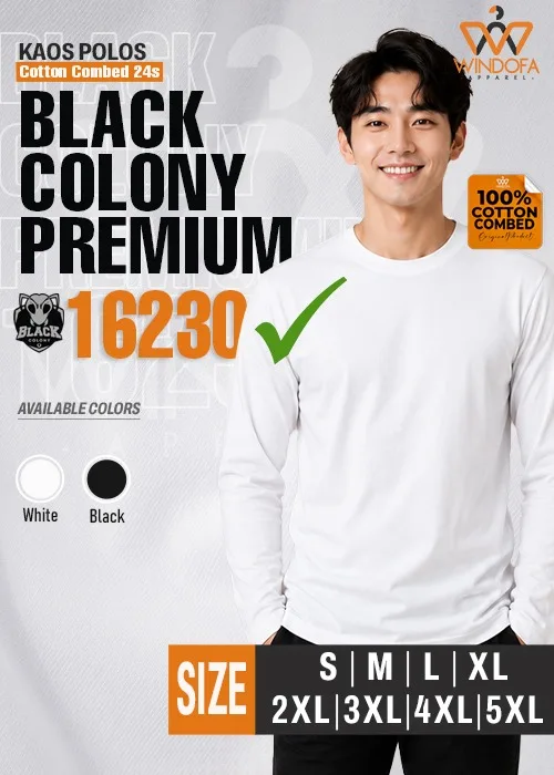 Kaos Polos Lengan Panjang Cotton Combed 24s Black Colony Premium 16230