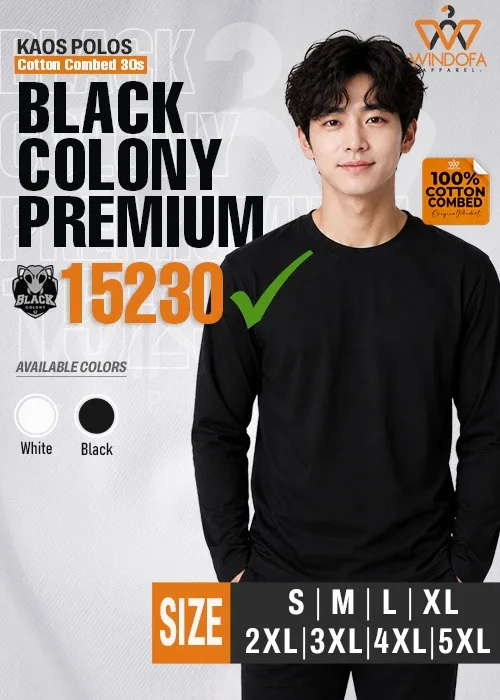 Kaos Polos Lengan Panjang Cotton Combed 30s Black Colony Premium 15230