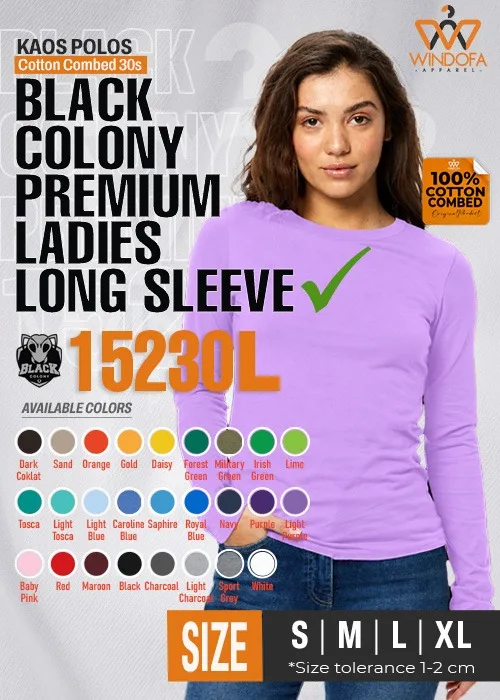 Kaos Polos Lengan Panjang Cotton Combed 30s Black Colony Premium 15230L Ladies