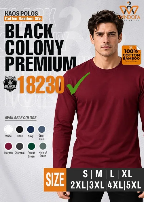 Kaos Polos Lengan Panjang Cotton Bamboo 30s Black Colony Premium 18230