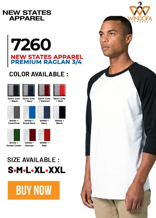 New States Apparel Premium Cotton Raglan 3/4 7260