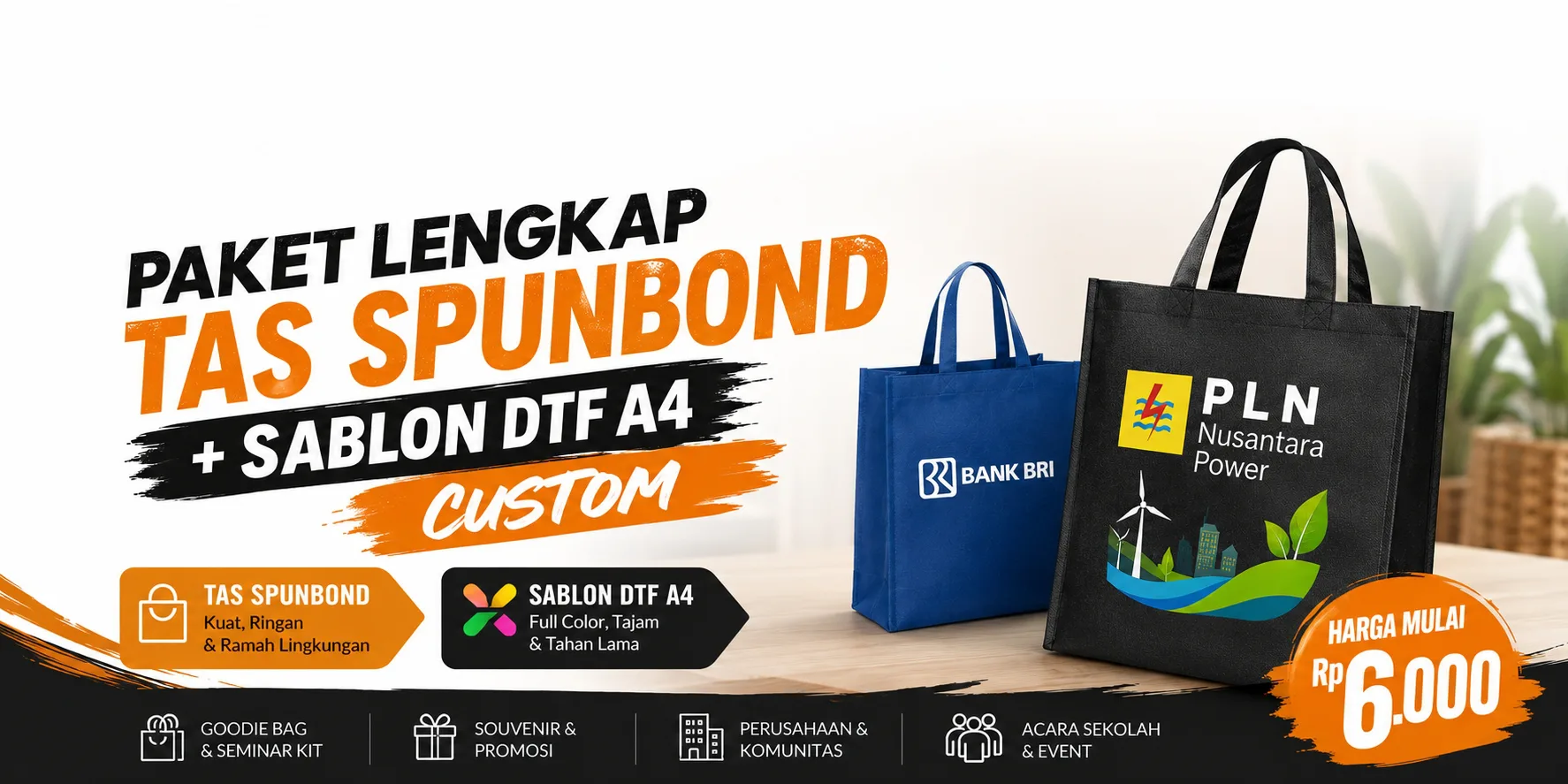 Paket Lengkap Tas Spunbond dan Sablon DTF A4 Custom