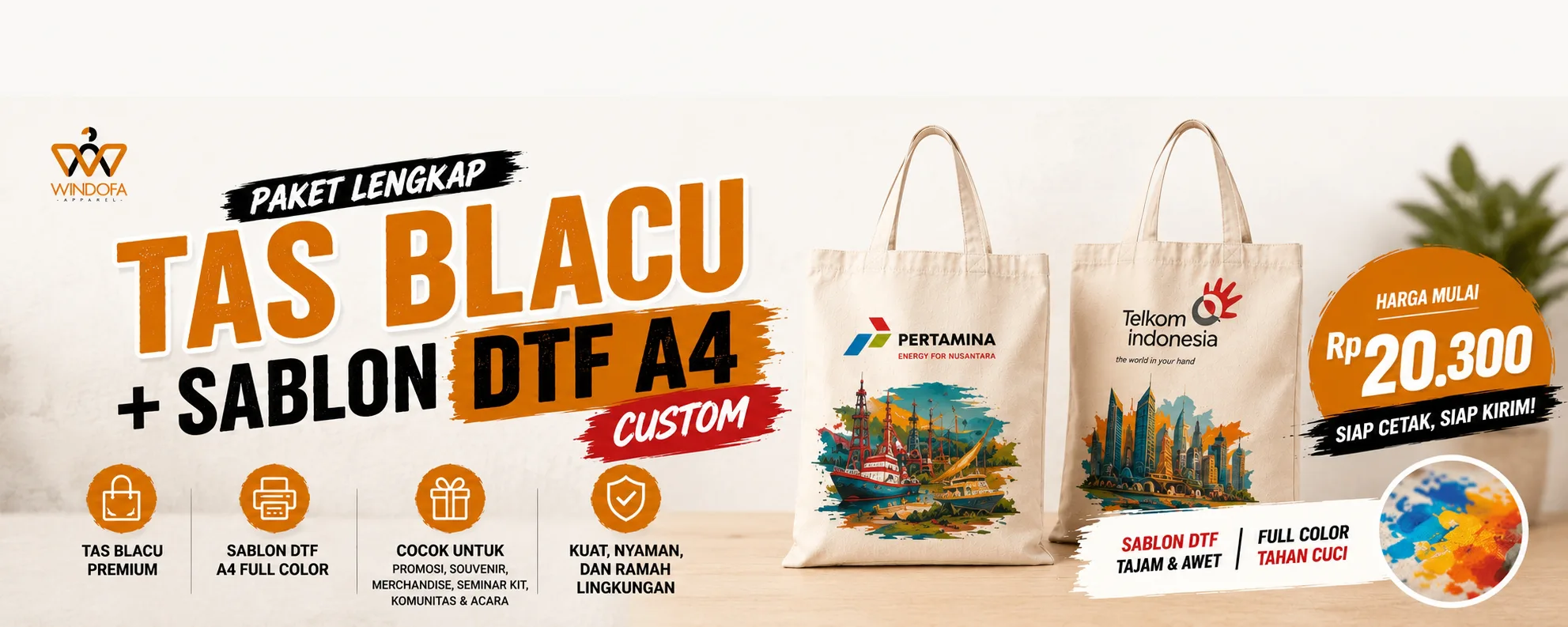 Paket Lengkap Tas Blacu dan Sablon DTF A4 Custom