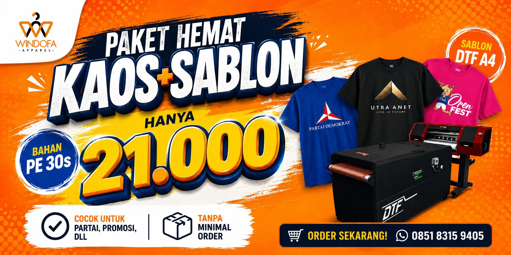 Paket Lengkap Kaos PE 30s dan Sablon DTF A4 Custom