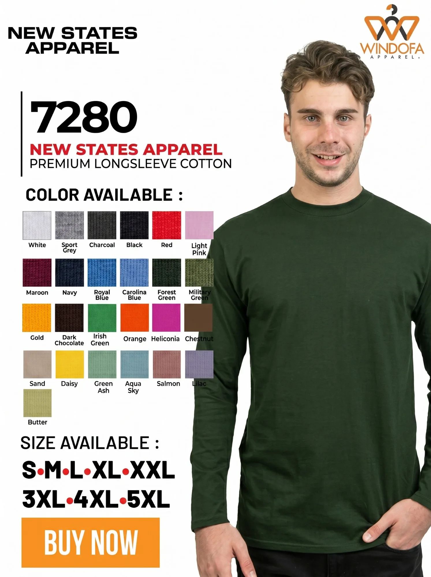 Kaos Polos New States Apparel Premium Cotton Long Sleeve 7280